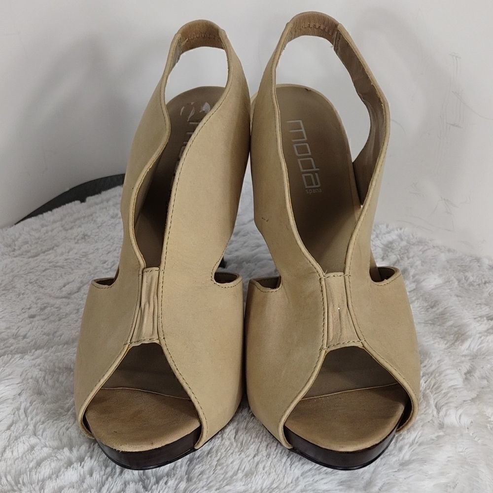 Moda International Suade Leather Open Toe Heels - Picture 2 of 6